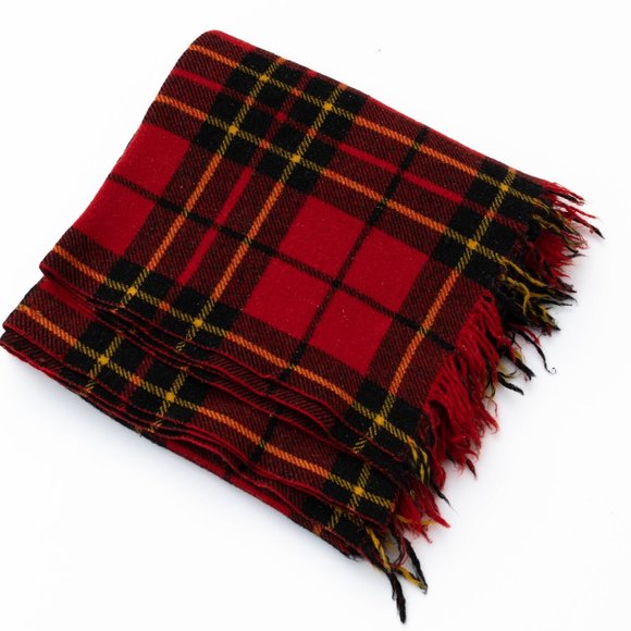 Vintage Other - Vintage Ayers Rough Rider Wool Red Plaid Blanket, Fringed Tartan Plaid Blanket